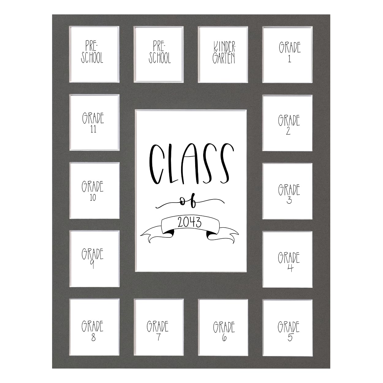 Rustic Red Door Co. Class of 2043 11' x 14' School Photo Mat - Grey, 15 Spaces, No Frame