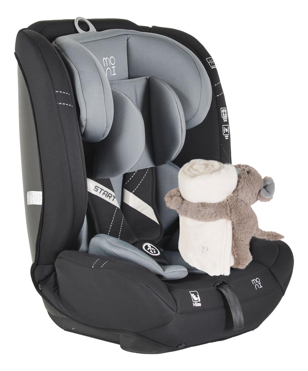 Moni le siège enfant i-Size Start (76-150cm) appui-tête réglable, doudou, coloris:gris