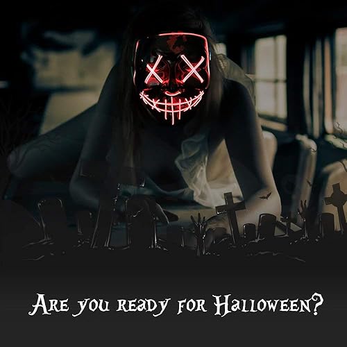 Miniatura 6 de Poptrend Máscara de Halloween con luz LED para festivales cosplay Halloween disfraces fiestas de máscaras carnaval regalos