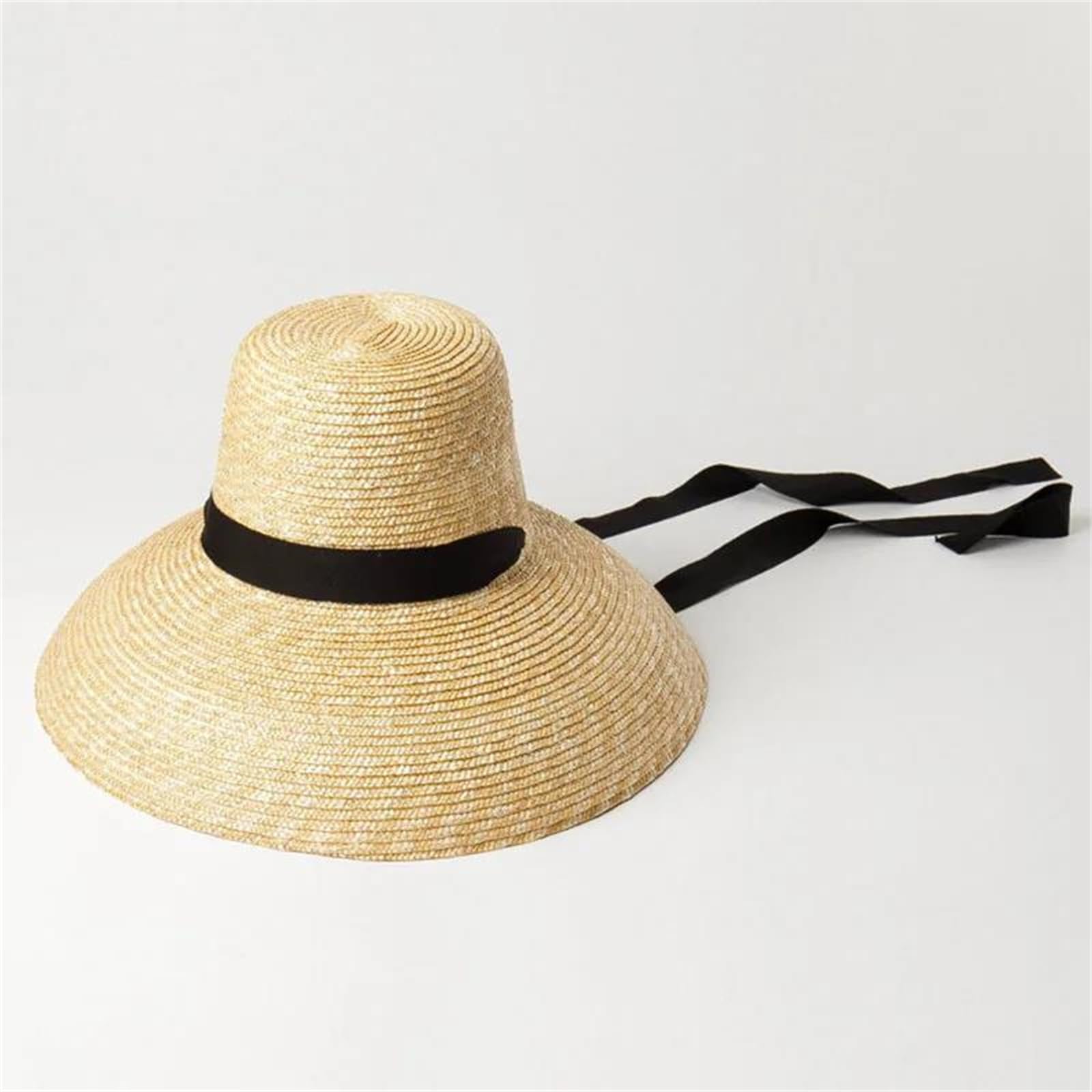 Sombrero de paja grande de verano para mujer, con lazo de encaje negro, ala ancha, sombrero de playa