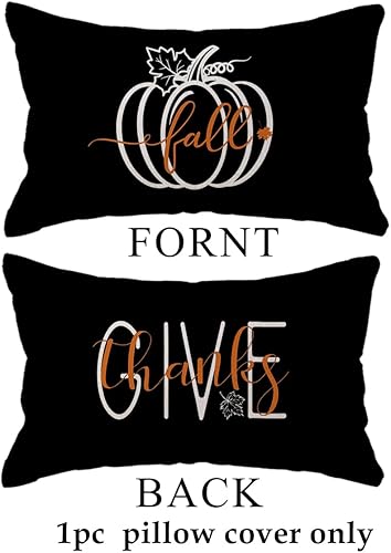 Miniatura 2 de ULOVE LOVE YOURSELF Fundas de almohada lumbar con texto en inglés "Pumpkin Give Thank Thank ", 12 x 20 pulgadas, decoración de otoño y otoño, color