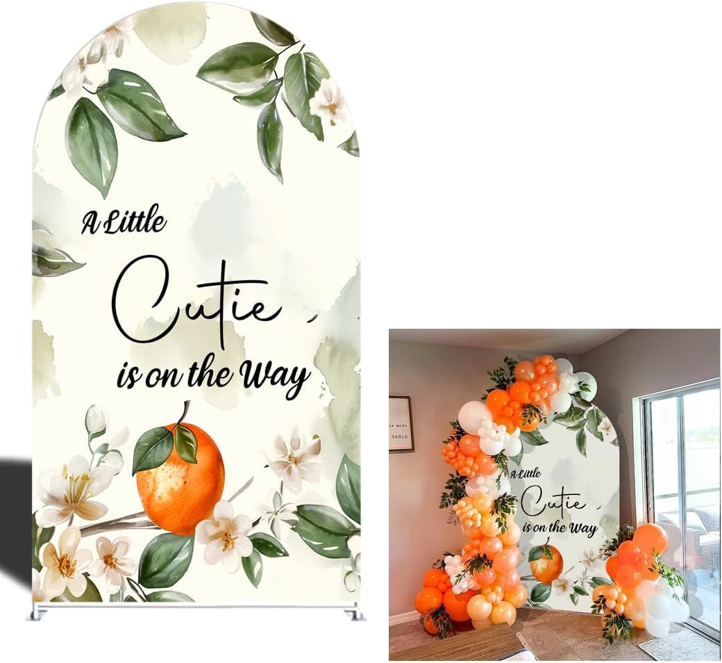 Blush Pink Floral Arch Covers Stretchy Backdrop Citrus Lemon A Little Cutie is on The Way Arch Background Baby Shower Party Decoration (6x2.6ft(