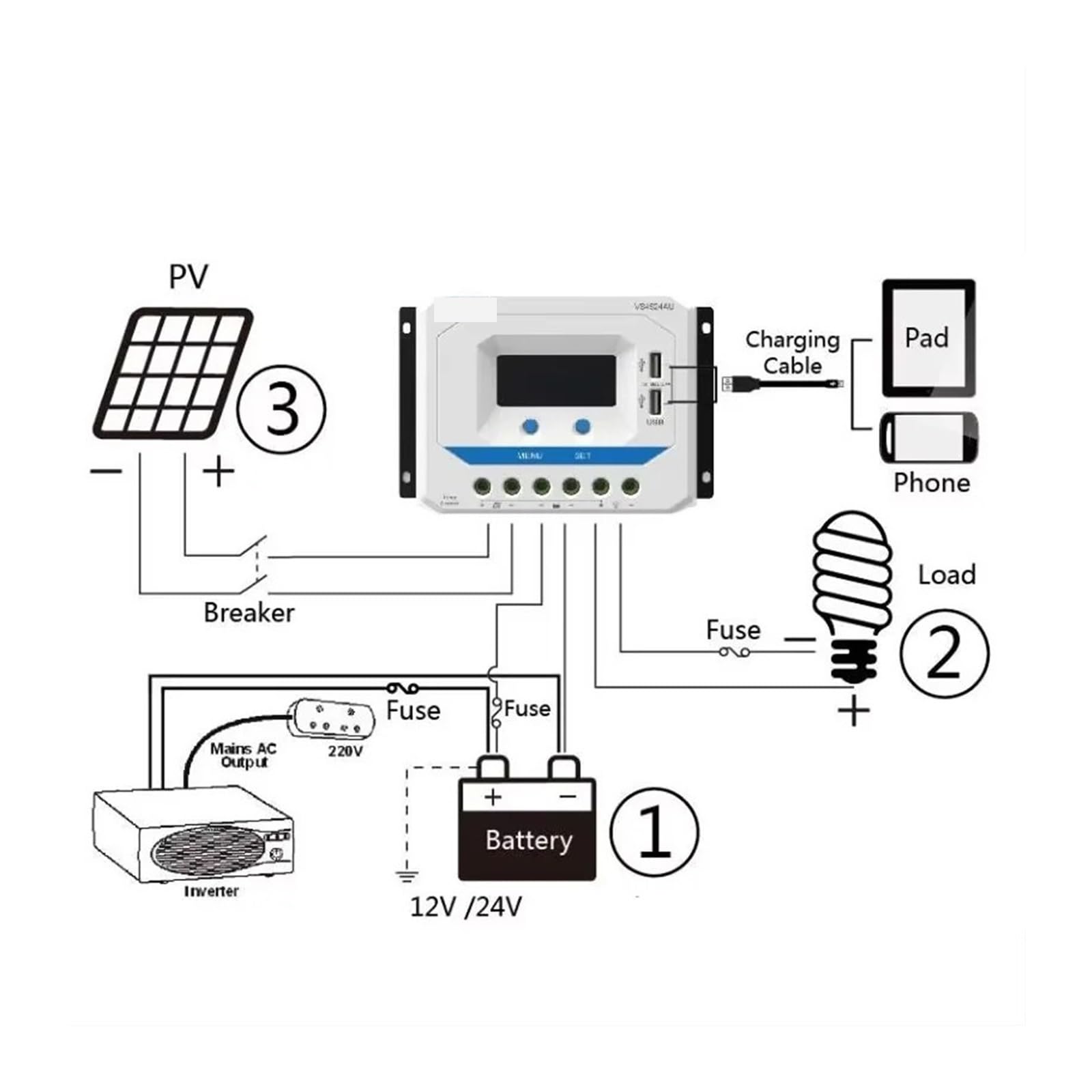 Kontroler ładowania słonecznego, 12V 24V 10A 20A 30A 45A 60A Zobacz Serię Gwiazdową Kontroler Ładowarki Słonecznej VS1024AU VS2024AU VS3024AU VS4524AU VS6024AU(60A)