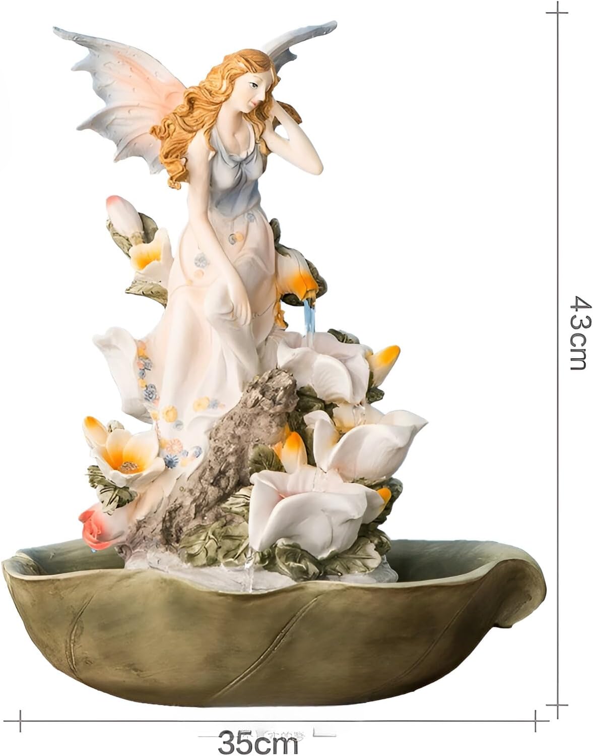 16.93 Inch-Tabletop Fountain & Flower Fairy 5 Tiers of Flowing Water + 10 Crystals for Free-Applicable to Indoor Decorations-with fogging & LED Color Lights+ Love Gift (Blue)