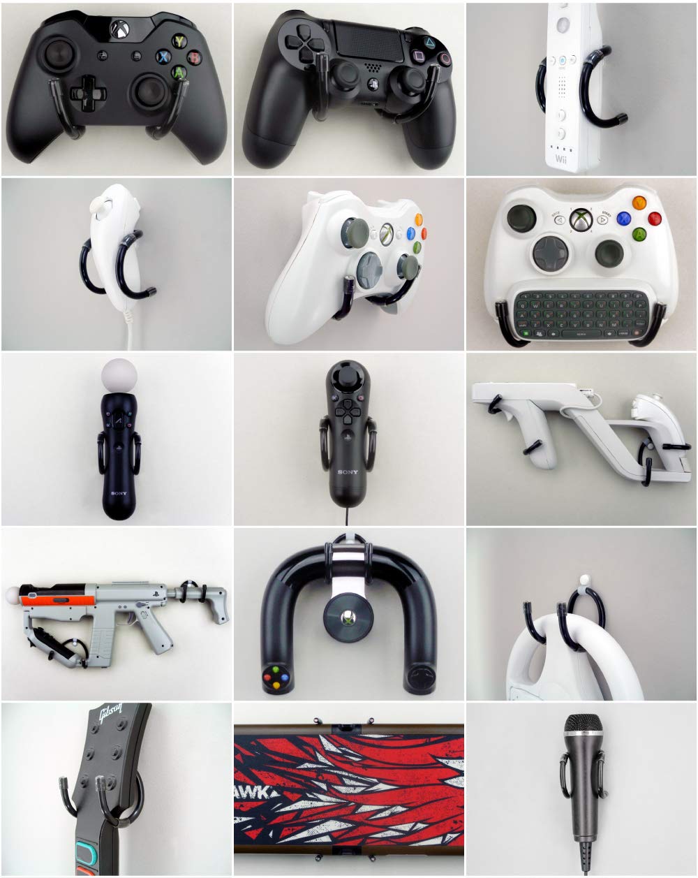 Wall Clip - Xbox One, PS4, Switch, and Retro Game Controller Organizer - 4 Pack, Black
