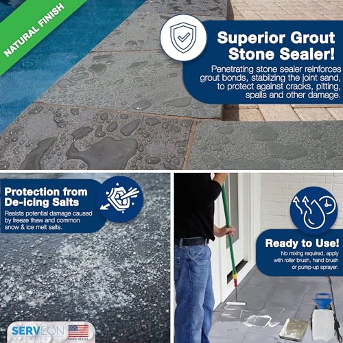 Serveon Sealants H2100S-1QT Natural Stone Sealer (Clear Natural Finish) Commercial Grade Outdoor Indoor Waterproof Grout Sealer Protects Pavers Pools Patios Decorative Landscape Stones (1 Quart) H2100S thumb #4