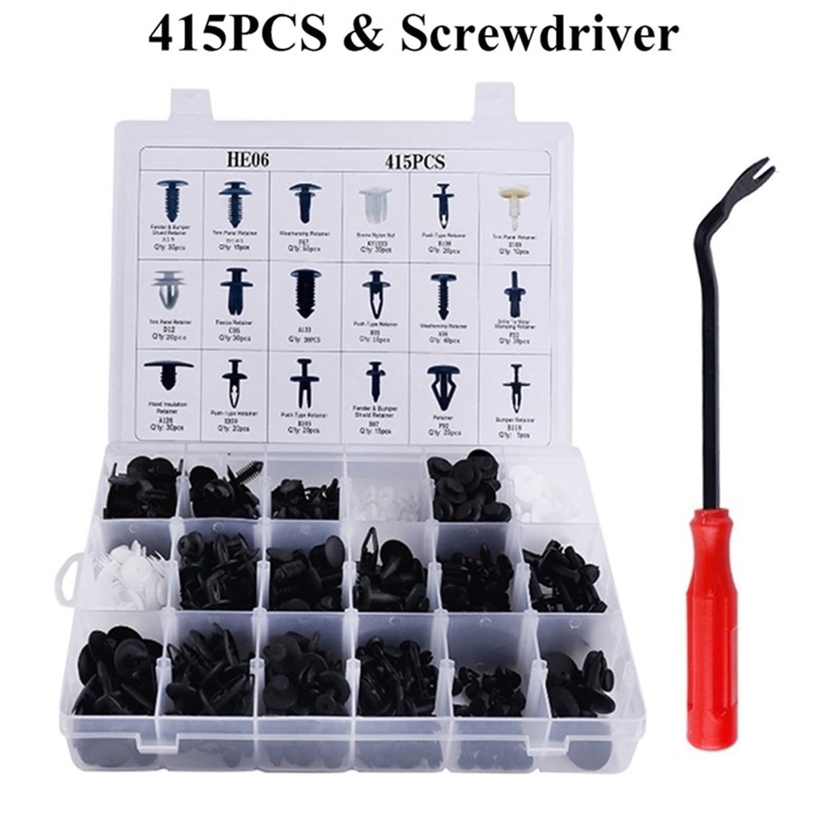 Viti e accessori 50-415 Pz Universale Auto Plastica Rivetto In Push Fermo Clip Di Fissaggio Paraurti Pannello Porta Parafango Fodera Trim Kit(415 Pcs with Tool)