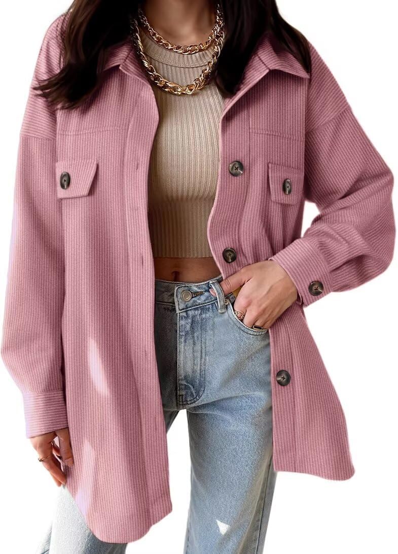 VICHYIE Corduroy Shacket with Pockets