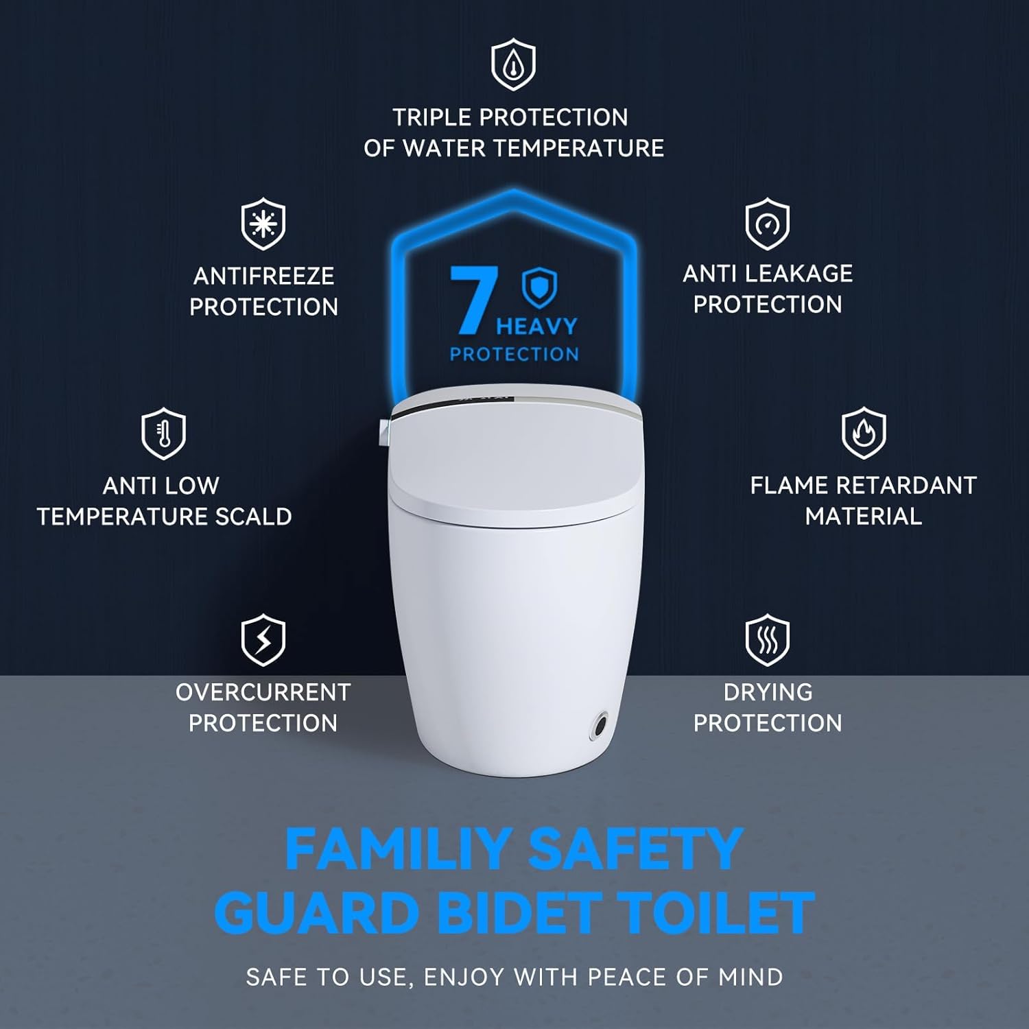 Smart Toilet with Bidet Built In, One Piece Elongated Tankless Electric Toilet with Warm Water Sprayer & Dryer, Heatec Seat, LED Display, Foot Sensor Operation, Black-out Flushing and Water Filter