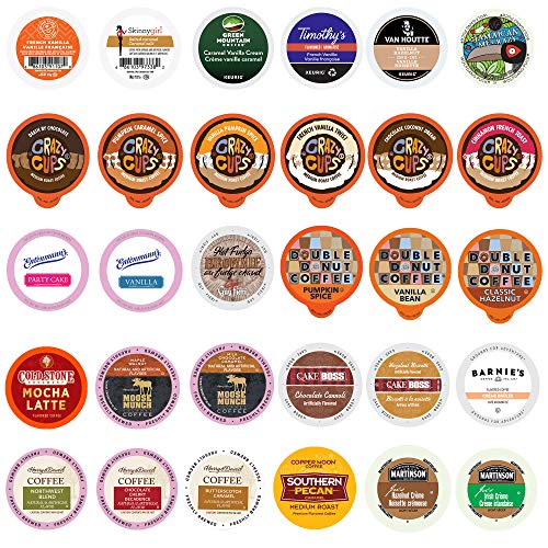 Crazy Cups Flavored Coffee Pods Variety Pack With Unique Flavors And No Duplicates, Fits All Keurig K Cups Coffee Makers -Great Coffee Gift, Flavored Coffee, , 30 Count