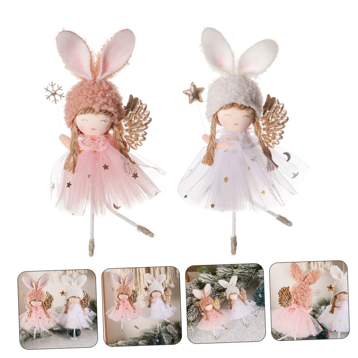 2pièces Lot de Ornements Ange Noël Suspendus Jupe Tulle Décorations Arbre Noël Incassables Ambiance Festive pour Maison Et Fêtes De Mariage
