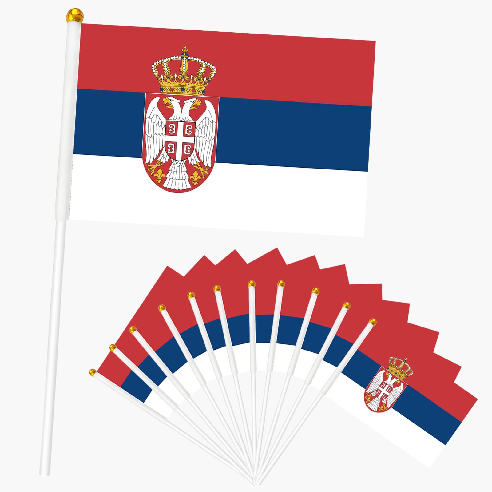 12pcs Serbia Hand Flags on Sticks,Small Serbian Flags for Party Decorations, Double Sided Handheld Flags with White Poles for Sports Events, Garden and Celebrations โ image 1