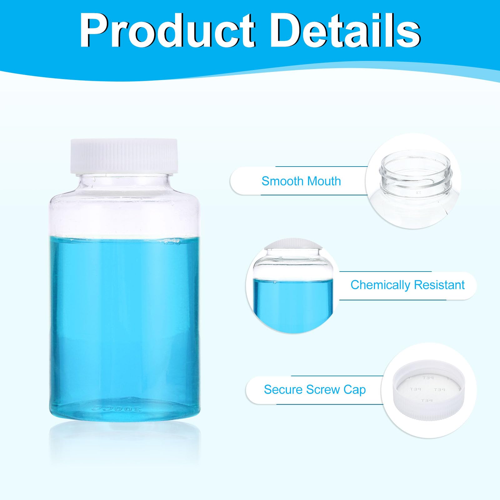 PATIKIL 10pz 300ml Bottiglie per Reagenti, Bottiglie Tonde a Bocca Larga con Tappo Vite per Conservazione Acqua Laboratorio Reagenti Liquidi Campioni Solidi, Trasparenti