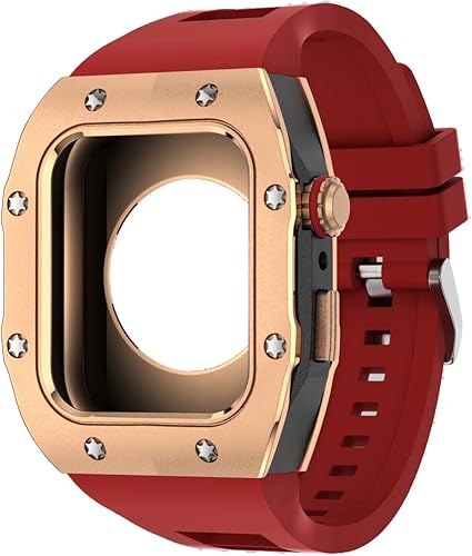 Correa de silicona con carcasa metálica para Apple Watch Series 8 7 1.772 in Modificación Mod Kit para IWatch 6 5 4 45 44 SE 1.732 in Correa de goma