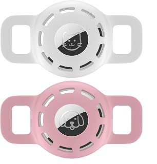 uvbws 2PCS pet Tags. Waterproof Dog Collar Gas tag Bracket, Fixed Collar, Silicone Protective Shell, Suitable for Small Dog Collars (Pink+White)