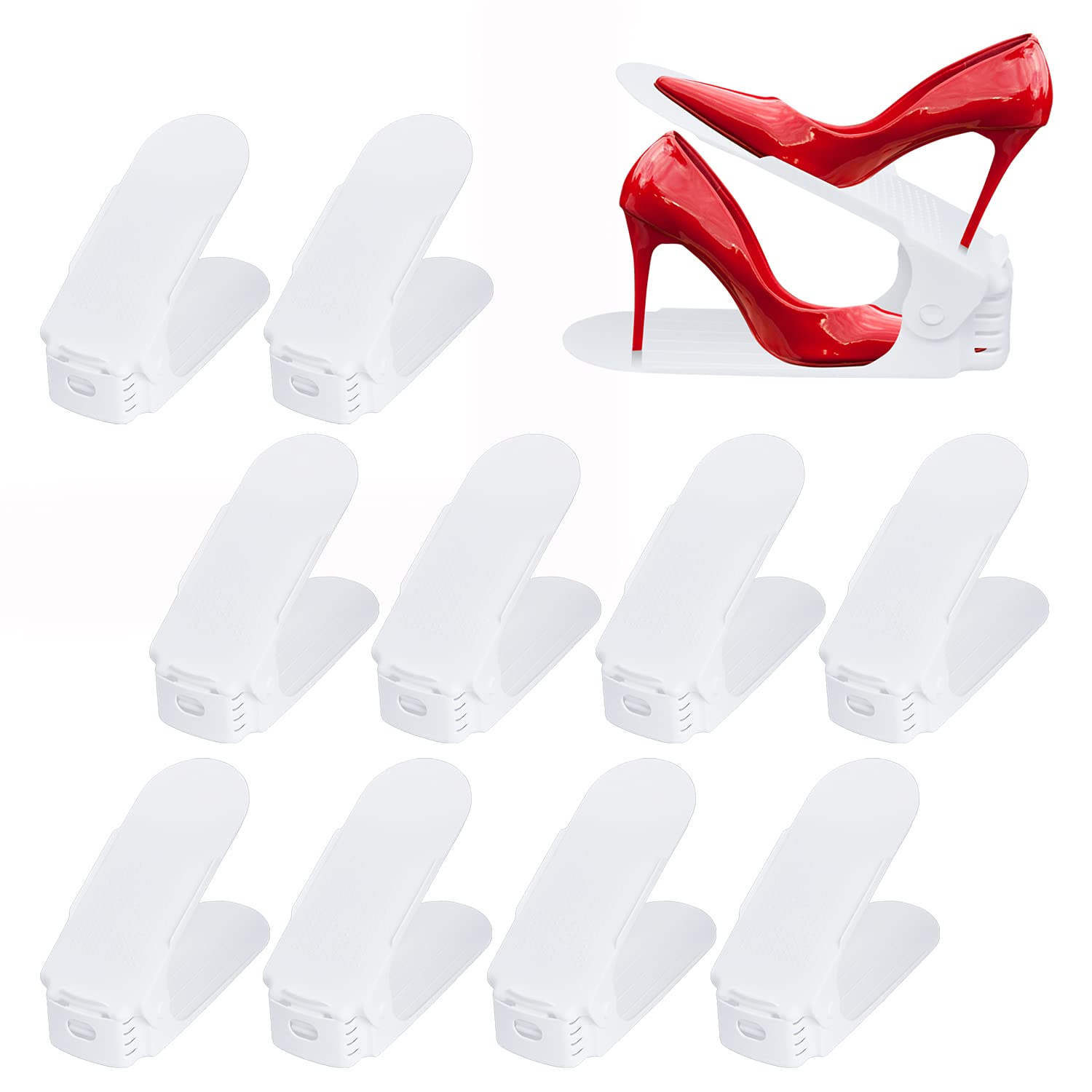 UISEBRT - Scarpiera regolabile da 30 pezzi, colore bianco, porta scarpe salvaspazio regolabile in 3 livelli, antiscivolo