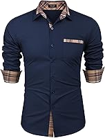 COOFANDY Men's Plaid Collar Long Sleeve Button Down Shirt - Stretchy Casual Dress Shirt for Work & Everyday Wear