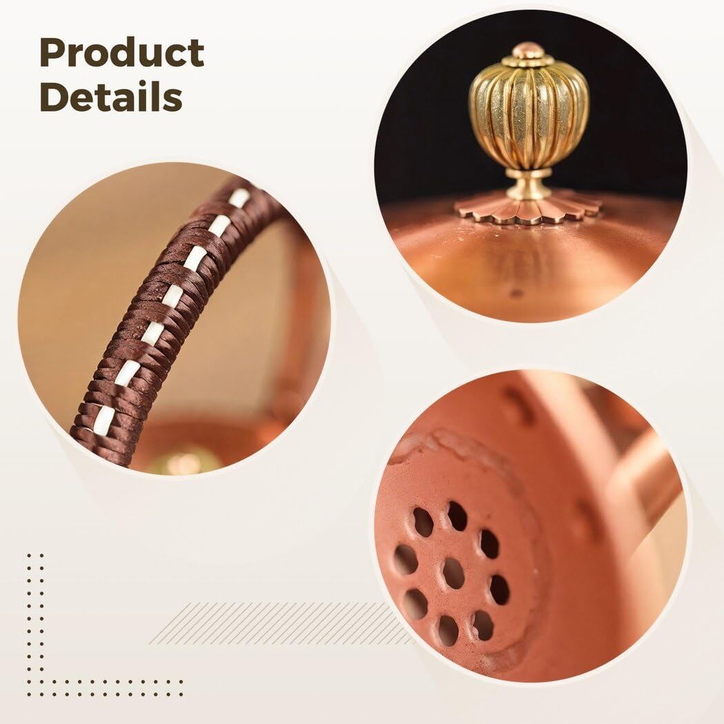 2.2L Copper Tea Kettle With Comfortable Rope Handle, Tea Filter Holes, Large Capacity, Smooth Spout And Vintage Teapot - Home Use Perfect And Ceramic Electric Stoves For Top Stove