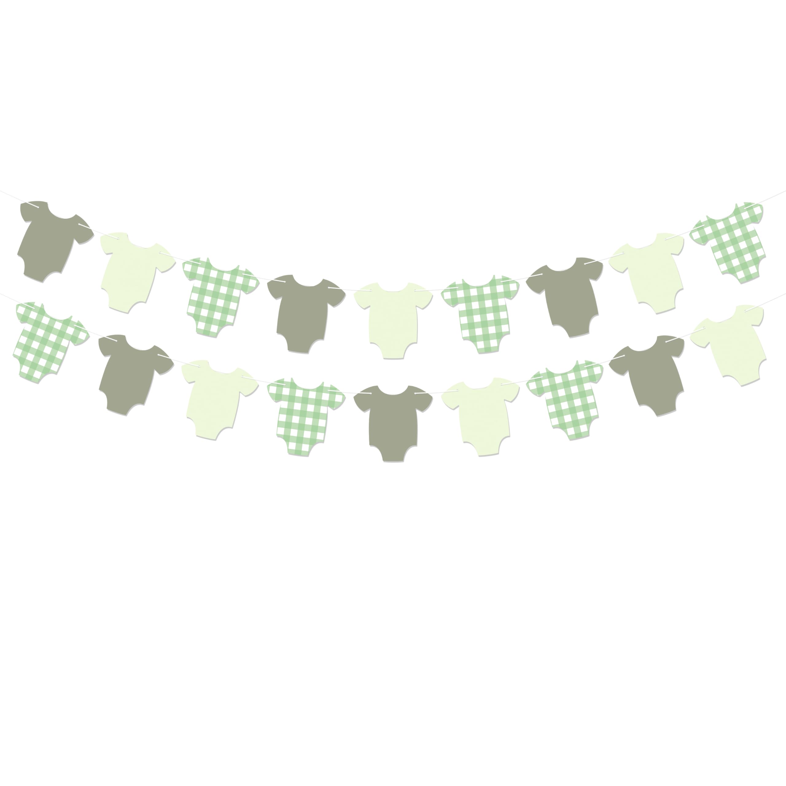 Sage Green Gingham Onesie Garland Banner for Gender Neutral Baby Shower Decoration