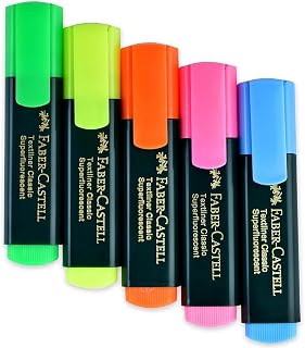 Faber-Castell Textliner Highlighter Pens Pack of 5 Colours Set of 2 Fluorescent Marker Pens for Notes, Study, Office, Journaling & Bible Highlighting Smudge Resistant Chisel Tip Highlighters