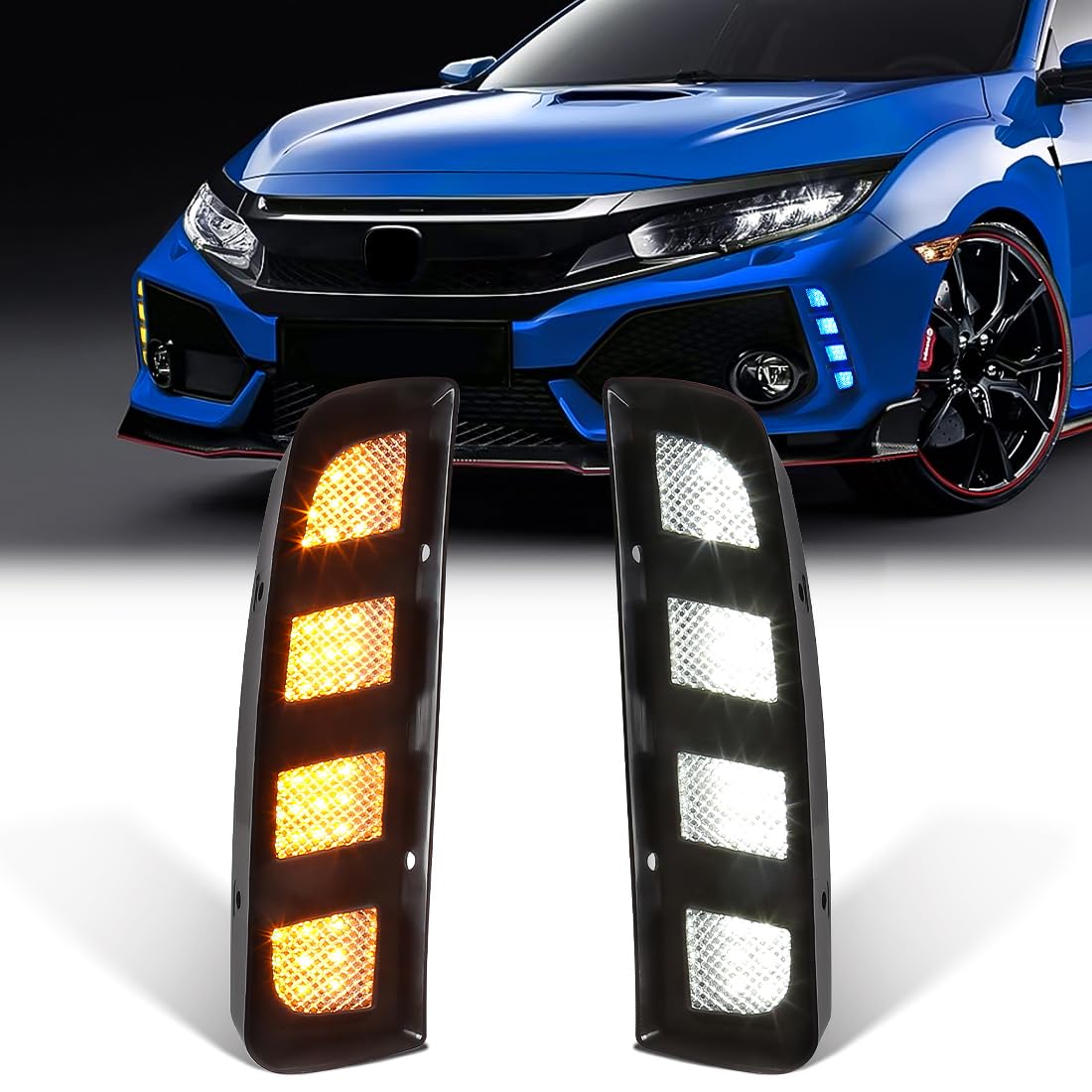 AFOGGEST Daytime Running Lights For Honda Civic Type R 2017 2018 2019 2020 LED Fog Lamps DRL with Dynamic Amber Turn Signal