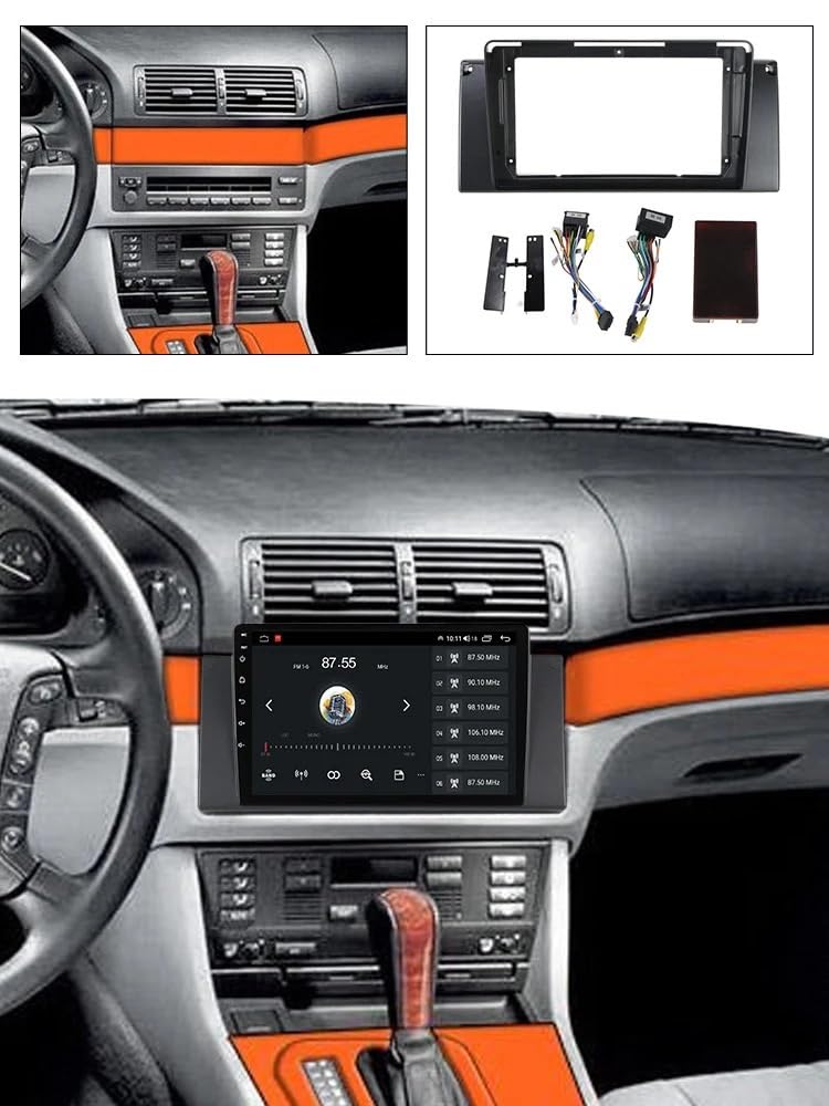 Ramka na deskę rozdzielczą panel wykończeniowy 2Din 9-calowy panel radia samochodowego rama stereo zestaw do wykończenia deski rozdzielczej ramka GPS z kablem Canbus Box pasuje do X5 E53 E39