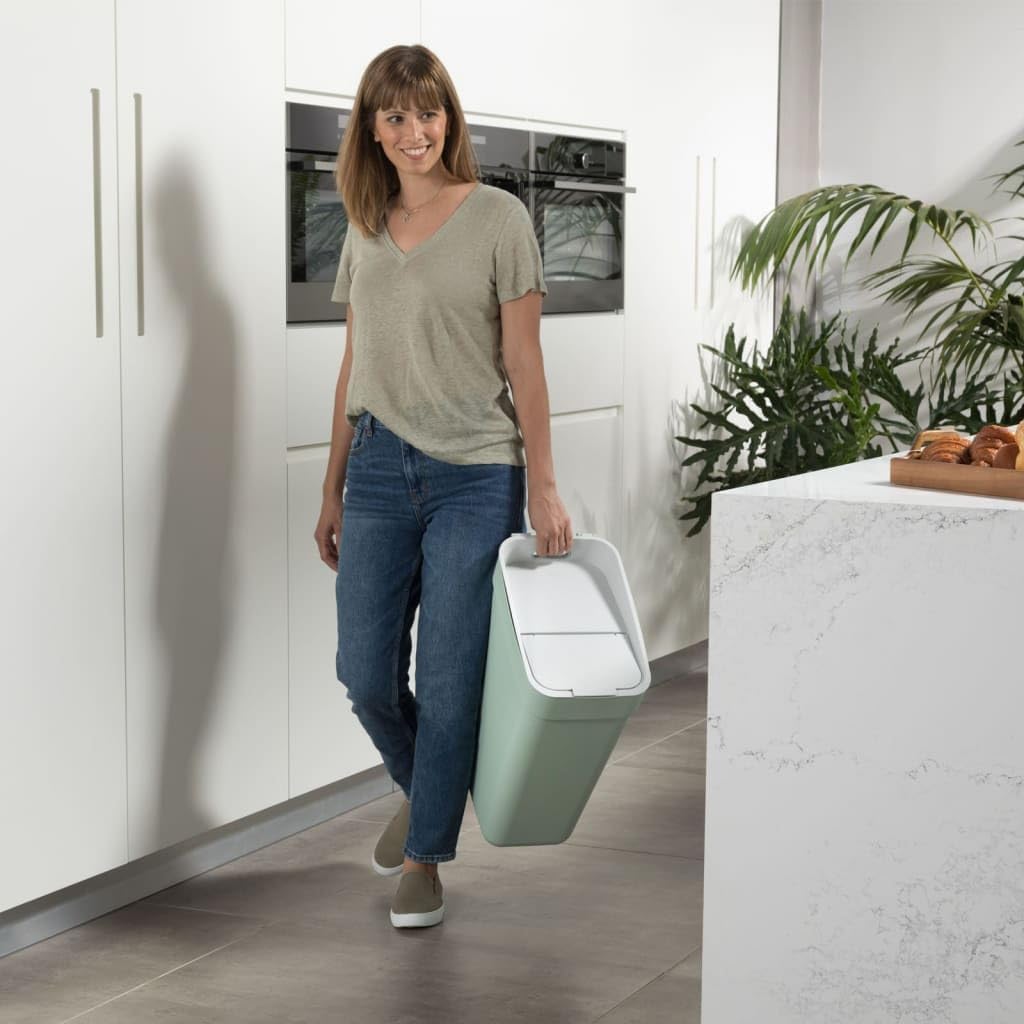 Curver Ready to Collect 30L Sorting Bin with Wall or Door Holder for Kitchen, Bathroom, Laundry Room – 100% Recycled – Green
