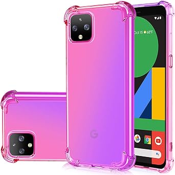 Case for Google Pixel 4, Google Pixel 4 Cute Case 2019, Gradient Slim Anti Scratch Soft Clear TPU Phone Case Cover Shockproof Case for Google Pixel 4 Pink/Purple