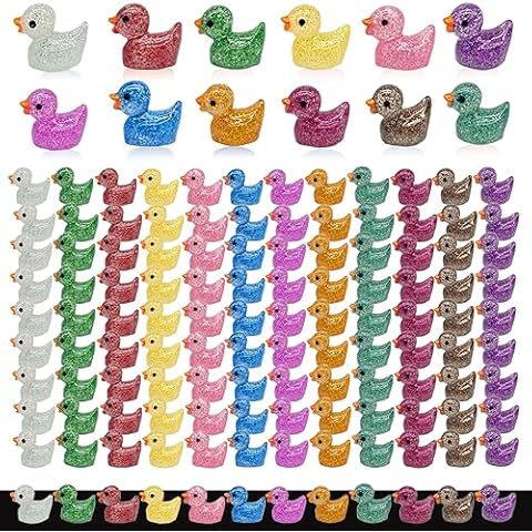 AWEELON 120 Pcs Mini Resin Ducks Glitter Miniature Figures Tiny Ducks for DIY Garden Aquarium Dollhouse Ornament Home Birthday Wedding Christmas Party School Project Accessories Cover