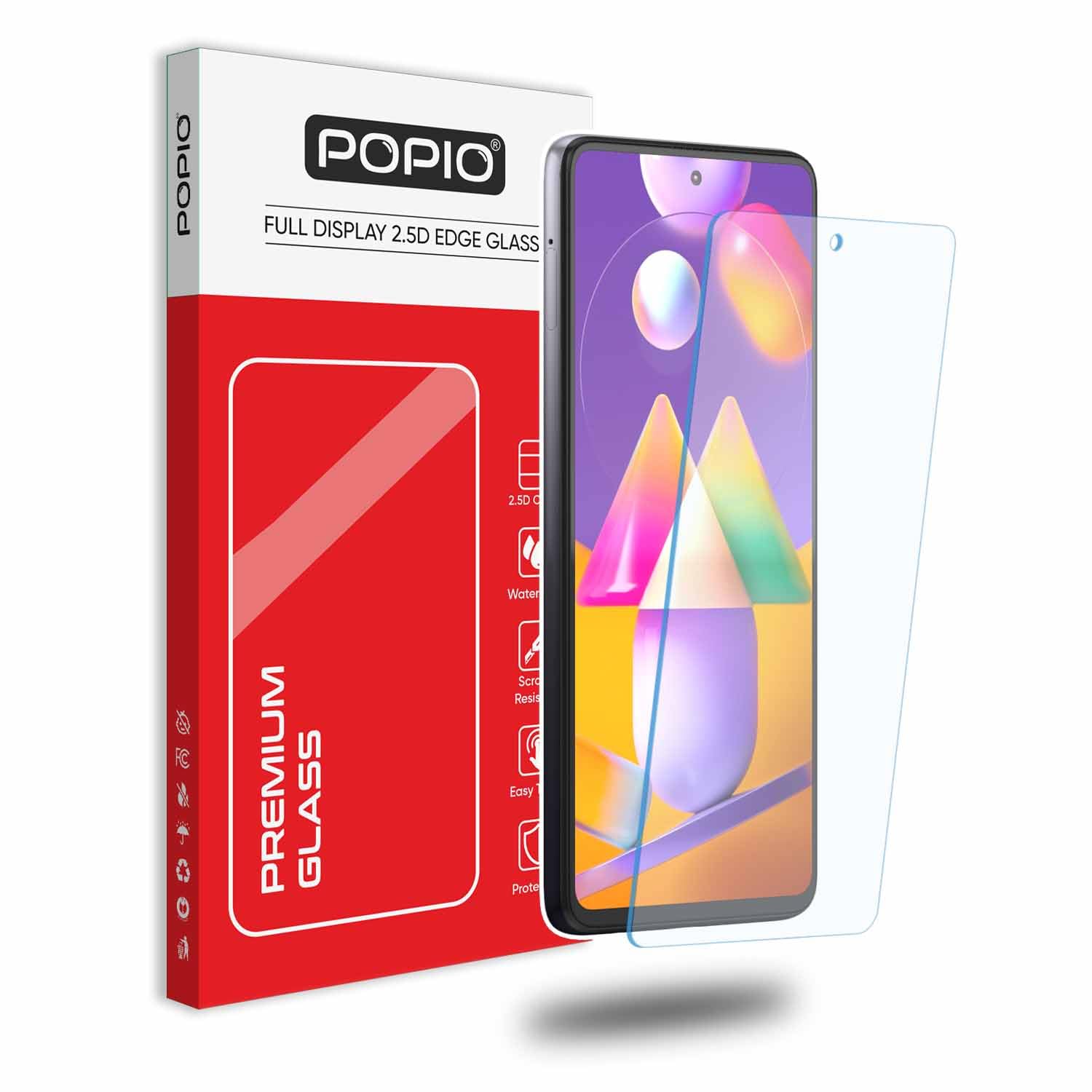 POPIO Tempered Glass Full Screen Protector Compatible For Samsung Galaxy M31S / A51 (Transparent) Full Screen Coverage (Except Edges) With Easy Installation Kit For Cellphone