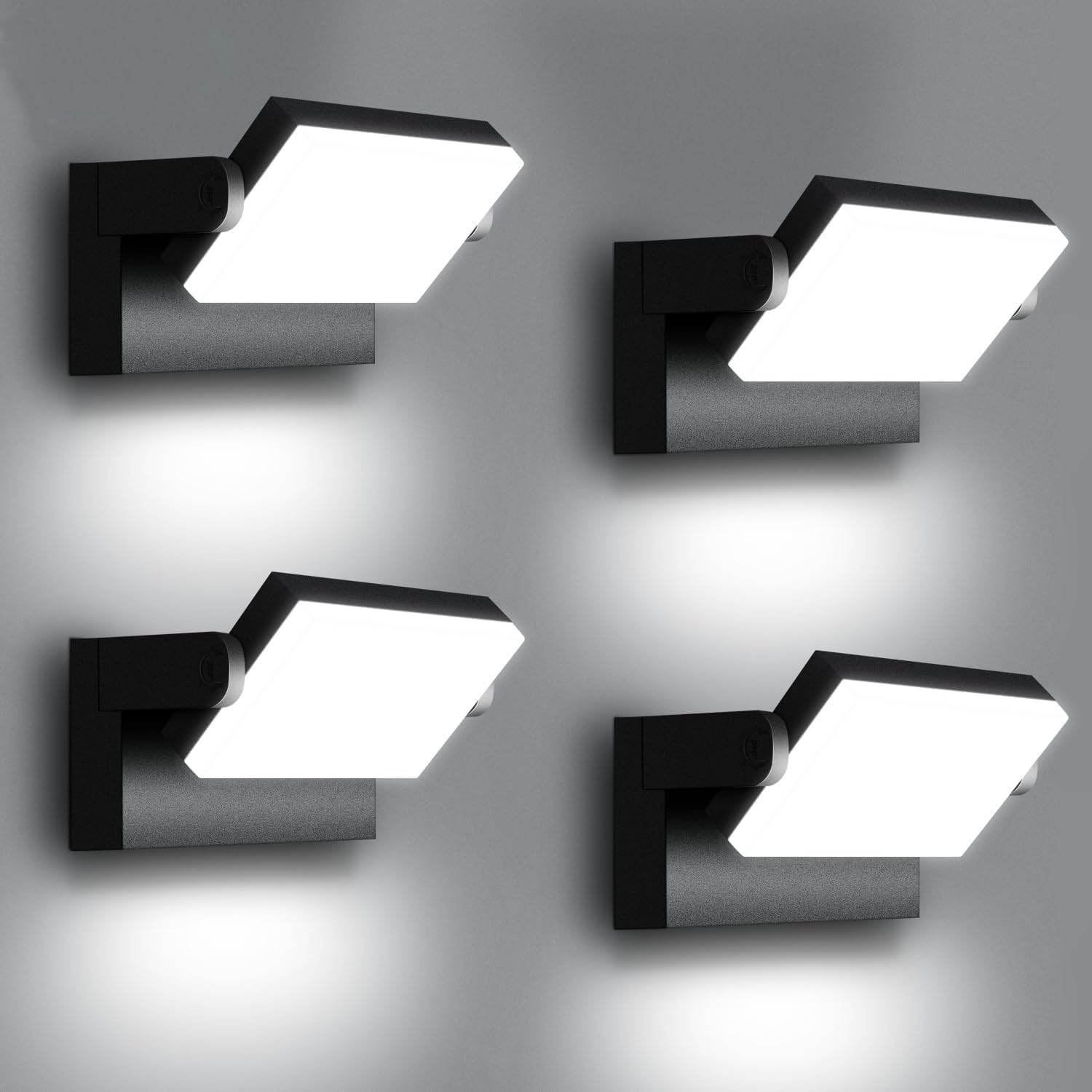 ledmo 4 Pezzi 60W Applique da Parete Esterno/Interno 360° Lampade da Esterno Regolabile Applique Esterni per Terrazza Corridoio Giardini, Nero, 126 LEDs, 5000 Lumen, Bianco Freddo 6000K, IP65
