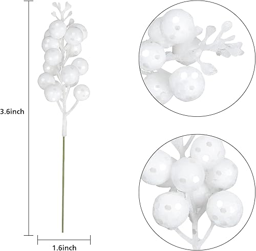 Miniatura 5 de DearHouse - Paquete de 14 tallos de bayas con purpurina para Navidad, artificiales, de 7.8 pulgadas, adornos para el árbol de Navidad, para hacer