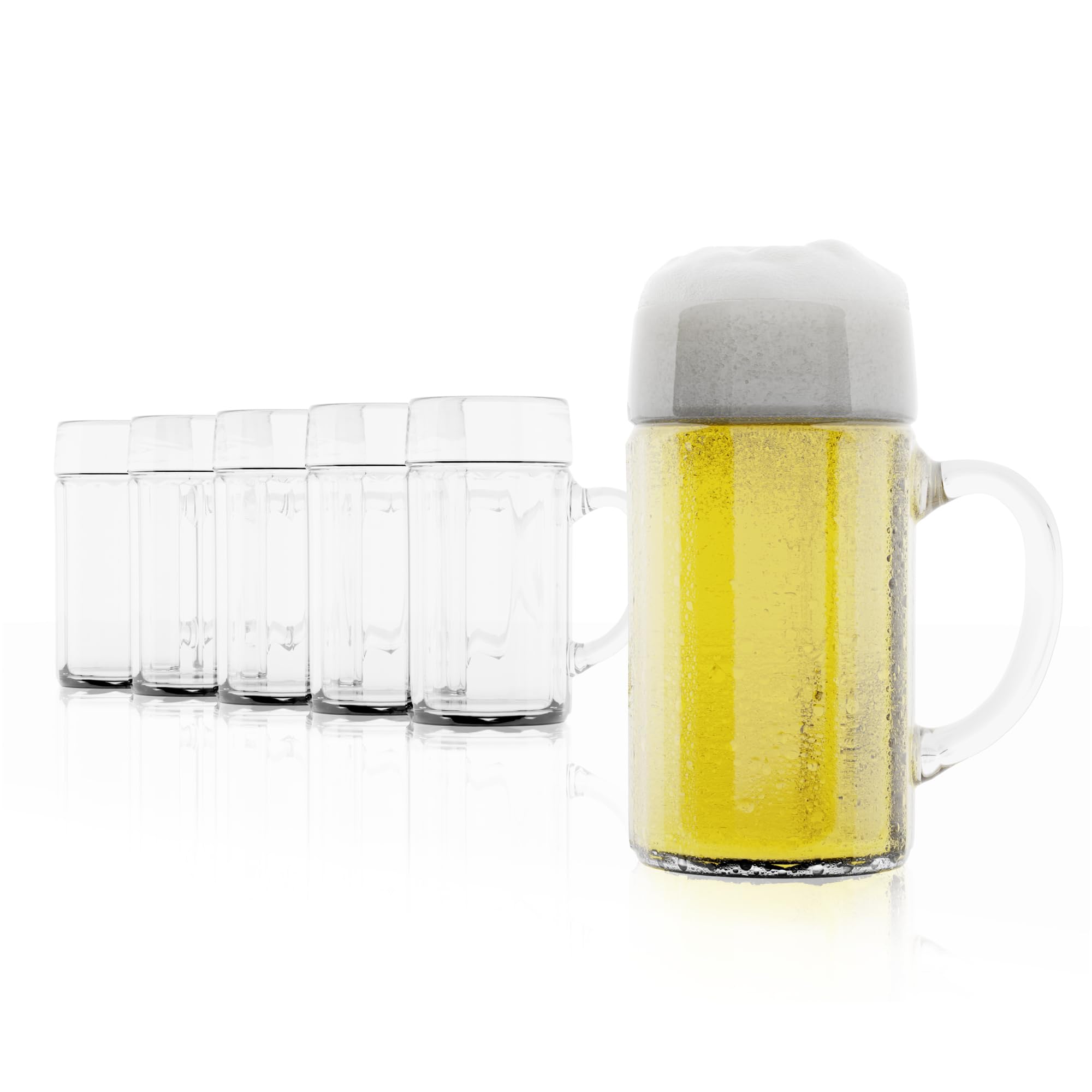 Cerveza Ecken Steins (1Ltr) - Juego de 6 - Stein Alemán, Cristal, Grande, Tazas de Cerveza