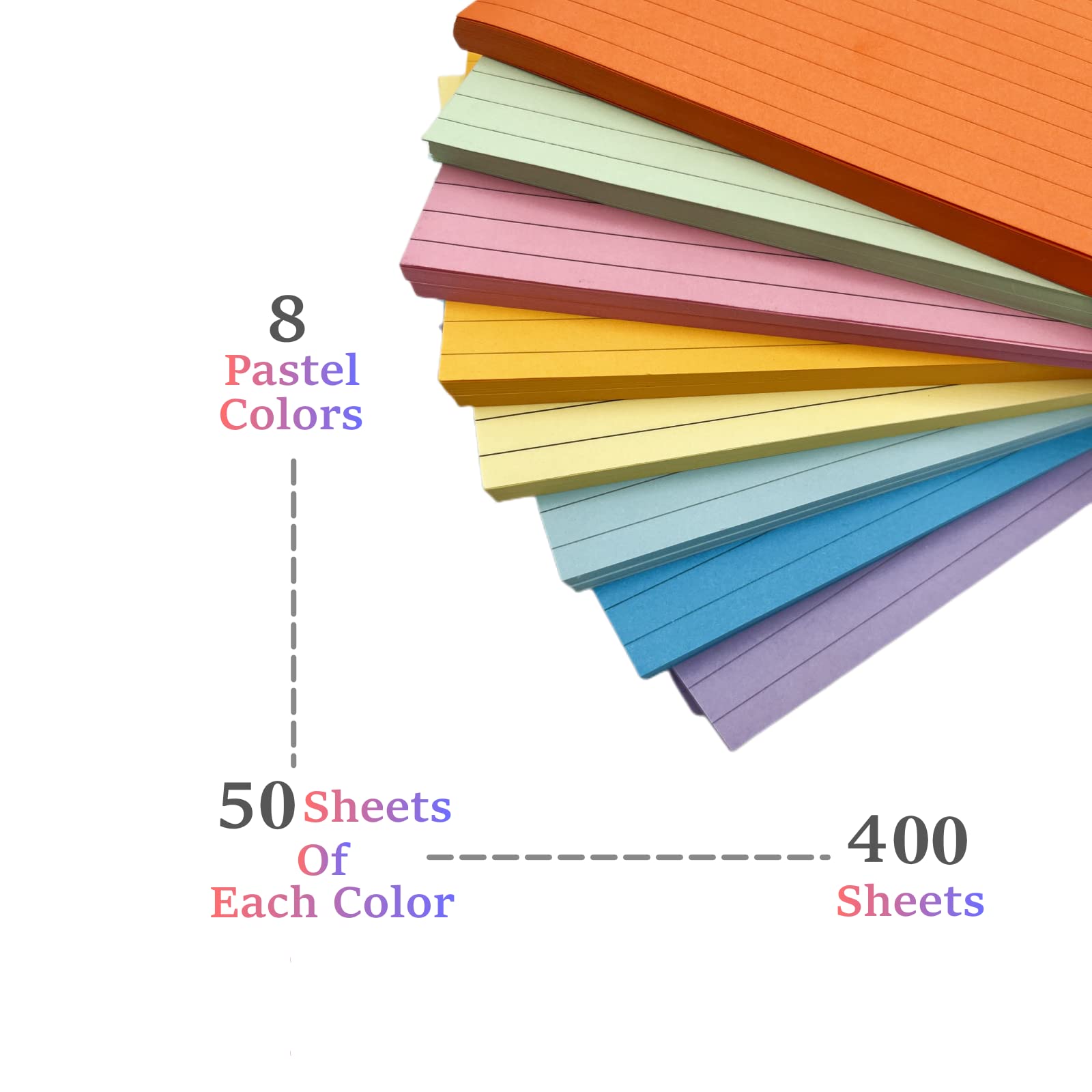 Fiche Cartonnée Fiches Bristol A6 PRICARO - 400 Fiches Lignées Perforées - 8 Couleurs Avec Anneaux Métalliques Organisation Notes étude