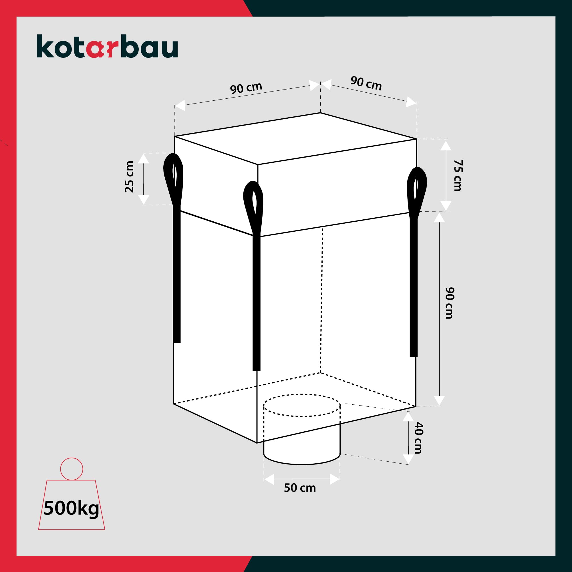 KOTARBAU® 2 sacos grandes de 90 x 90 x 90 cm para jardín, delantal estable y embudo de salida de 500 kg, polipropileno, para cargas pesadas, bolsas de residuos de jardín, bolsas de basura, bolsas de