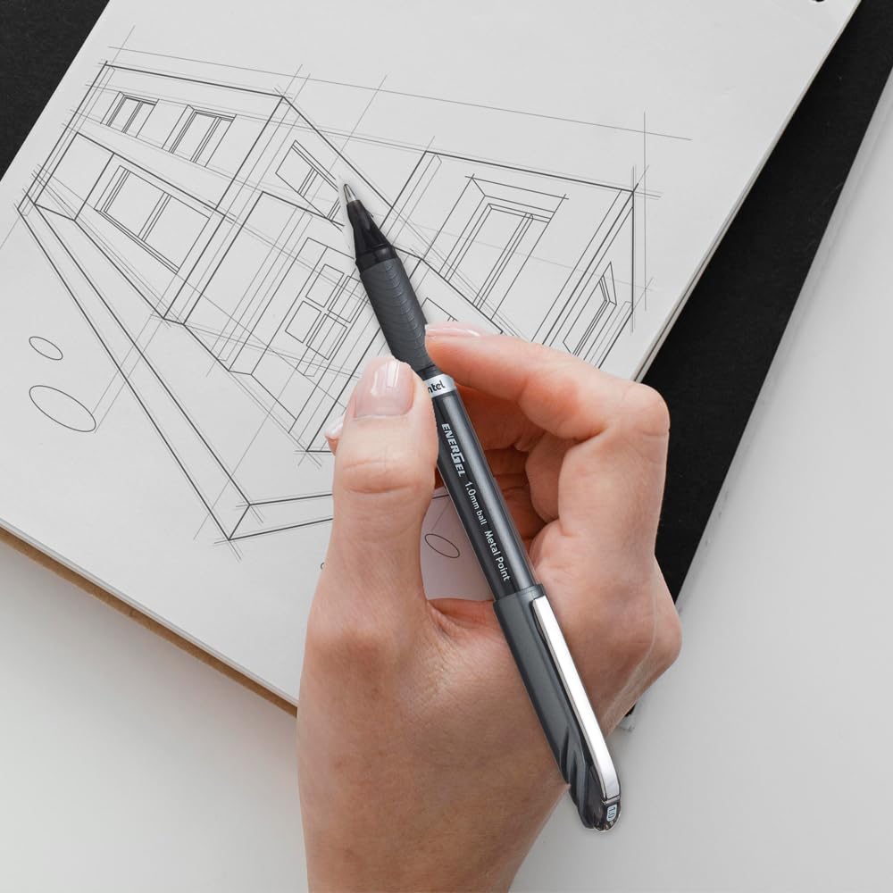 Pentel Energel Plus, Penna gel inchiostro, 1.0 mm, Nero, Pacco da 12, 12 Pezzi