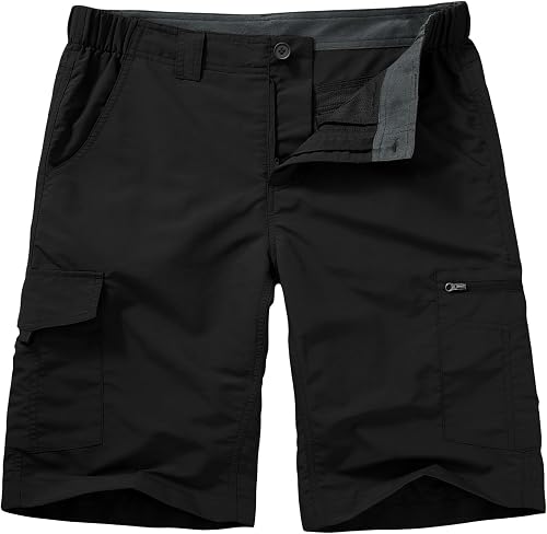 Men's Outdoor Casual Elastic Waist Lightweight Water Resistant Quick Dry Cargo Fishing Hiking Shorts