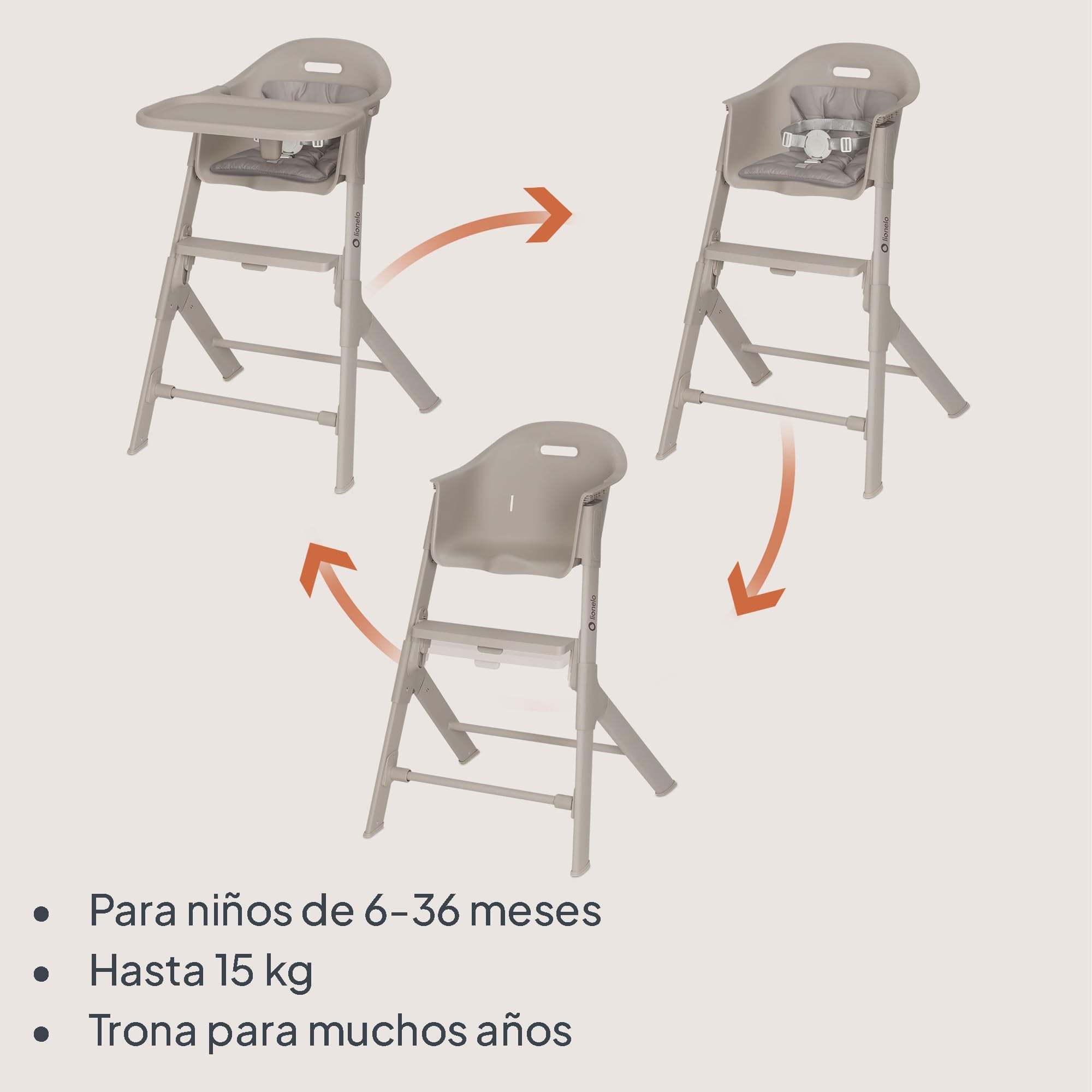 Lionelo Beny Trona Bebé Segura Sillas Tronas 6–36 Meses, Hasta 15 kg, para Bebécon Bandeja Regulable, Fácil de Limpiar, Reposapiés Ajustable a una Mano, Arnés de 3 Puntos, Inserto Lavable | 2 posiciones de la bandeja, reposapiés ajustable con una mano, ci
