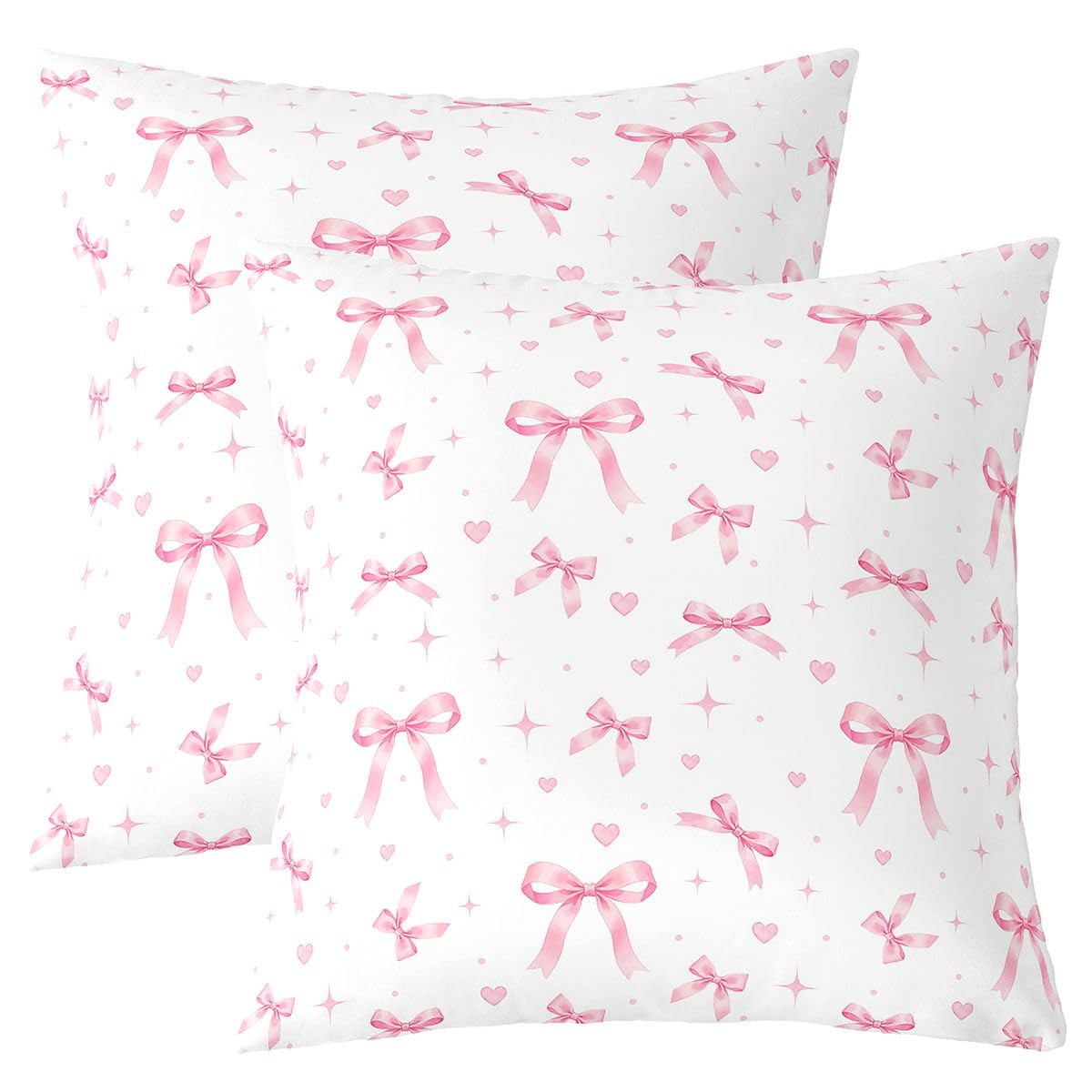 Housse de coussin 60x60 cm lot de 2 Homewish motif nœud papillon blanc et rose coquet