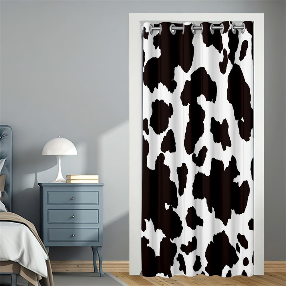 Door Curtains with Eyelet, Privacy Blackout Single Front Door Curtain Room Divider Window Decor for Hallway Kitchen Bedroom Living Room Doorway -Animal Print 3D (Cow Print,116x137cm)