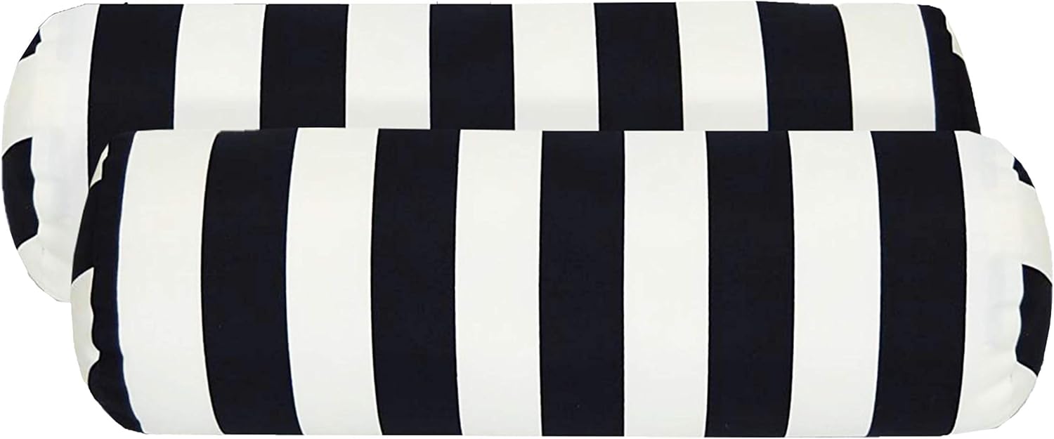 RSH Décor Indoor/Outdoor Bolster Pillow Set of 2 – 20” x 6” Black & White Stripe Neck & Lumbar Support Cushions, Weather-Resistant Polyester, Decorative Roll Pillows for Patio or Sofa