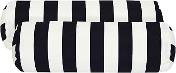 RSH Decor Indoor/Outdoor Bolster Pillow Set of 2 20 x 6 Black & White Stripe Neck & Lumbar Support Cushions, Weather-Resistant Polyester, Decorative Roll Pillows for Patio or Sofa