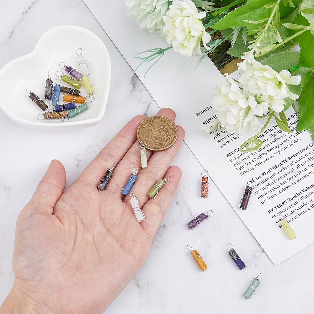 SUPERFINDINGS 24pcs 12 Colors Natural Gemstone Pendants Brass Wire Wrapped Colorful Column Jewelry Stone Clear Crystals Charm Bulk for Earring Bracelet DIY Jewelry Making Hole 2.4-2.7mm - Image 3