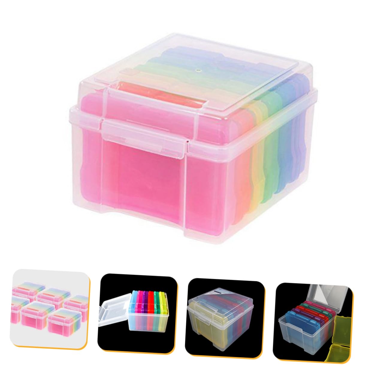 WOONEKY Boîte De Rangement Transparent pour Photos Et Cartes Organisateur Diviseurs Amovibles Pratique pour Scrapbooking Et Stockage De Souvenirs