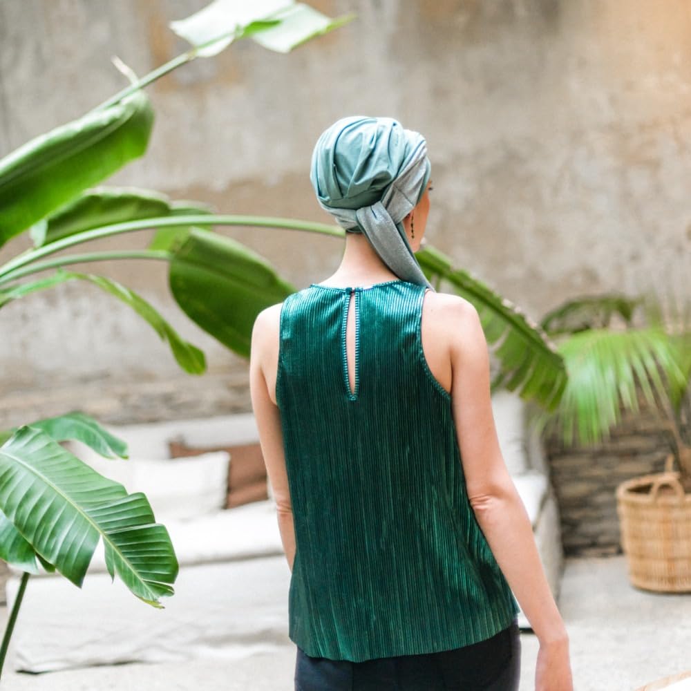 CAREBELL Turban Oncologique Smooth Gala Mint Femme - Foulard chimiothérapie avec rubans, bambou doux respirant sans couture, bonnet Alopécie réglable et léger