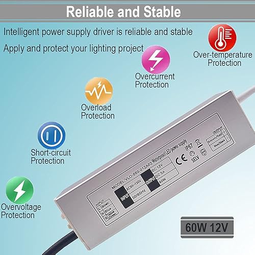 Miniatura 5 de Fuente de alimentación LED de 12 V, adaptador de transformador de bajo voltaje, AC90-130V a DC12V 8.33A 100 vatios LED controlador impermeable IP67