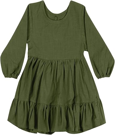 Amazon Com Dress For Kids 18m 6years Toddler Kids Baby Girl Dress Linen Long Sleeve Solid Color Casual Dresses J94 Clothing Shoes Jewelry