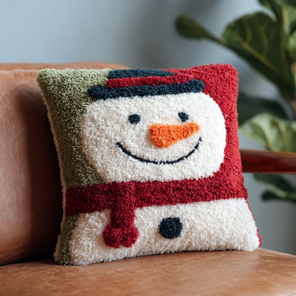 AxiangziK Latch Hook Cushion Kit,Snowman DIY Throw Pillow Cover 43X43Cm