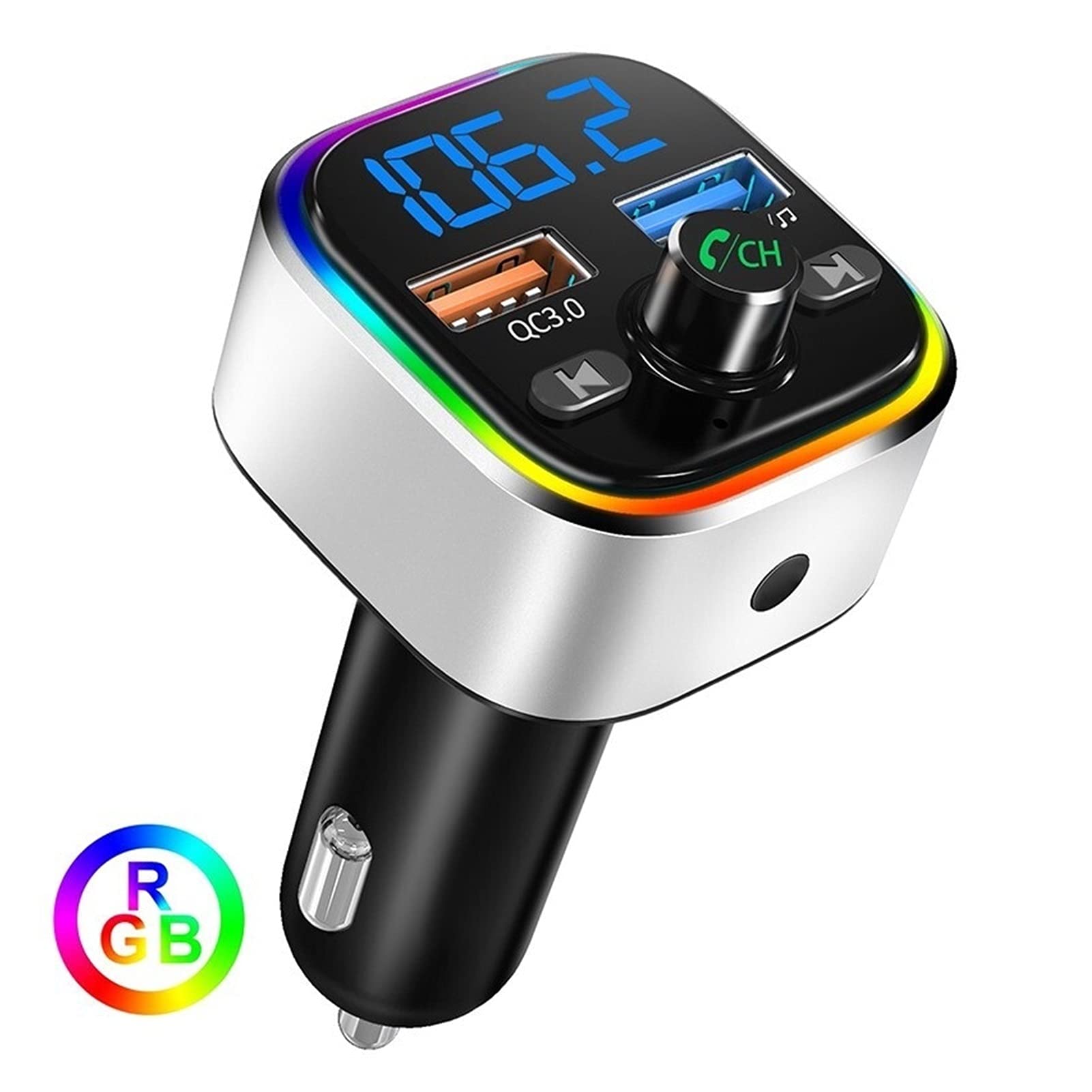 Adattatore Audio Bluetooth. T32 RGB. Auto FM. Trasmettitore Bluetooth 5.0 Vivavoce Wireless MP3. Adattatore Radio Player. QC3.0. Doppio USB Carica Veloce Auto FM. Modulatore