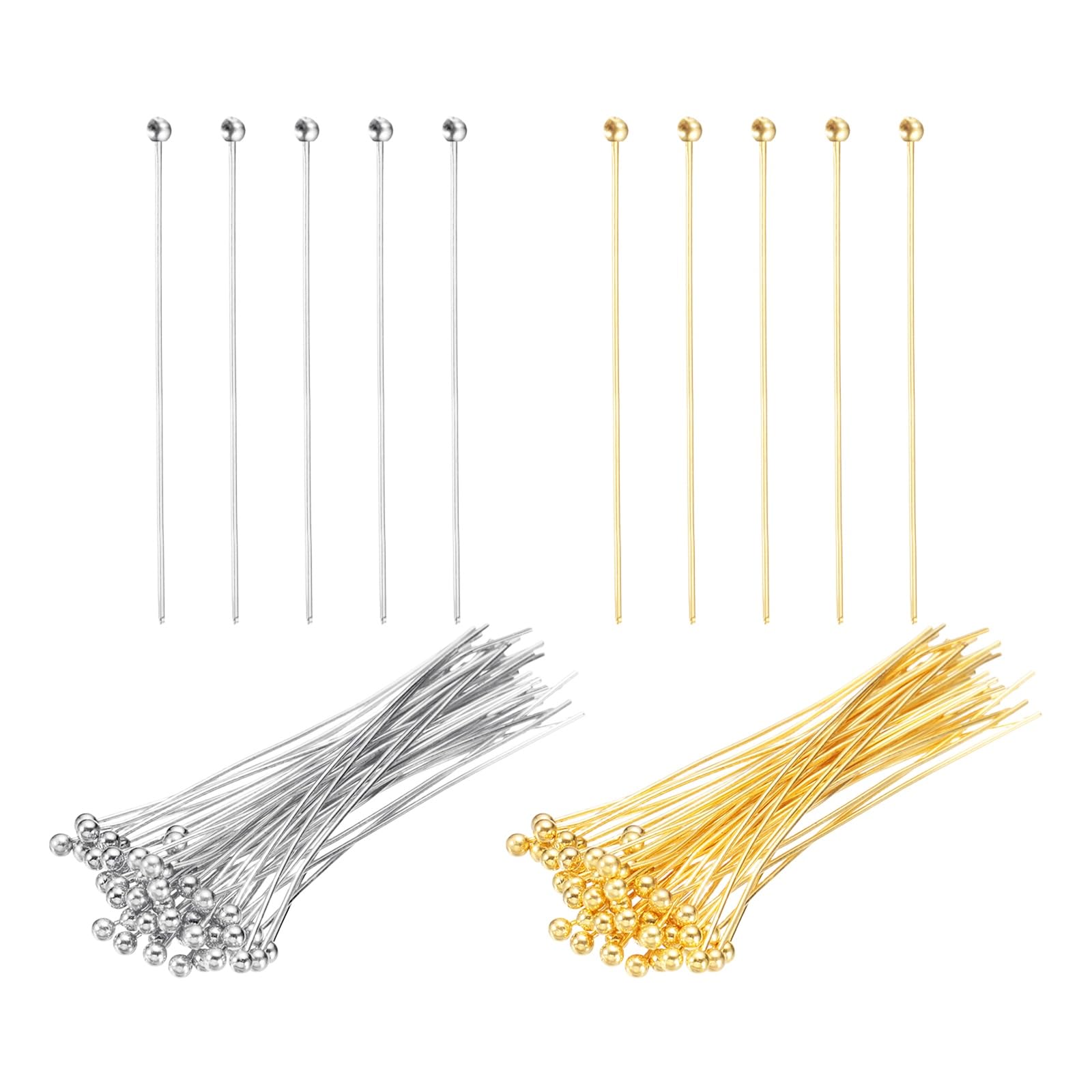 PATIKIL 1.4 Inch Ball Pins, Jewelry Making Headpins Straight Pins Findings Bendable for DIY Craft Bracelet Necklace Earring Pendant Making Supplies-400Pcs(Silver Gold)